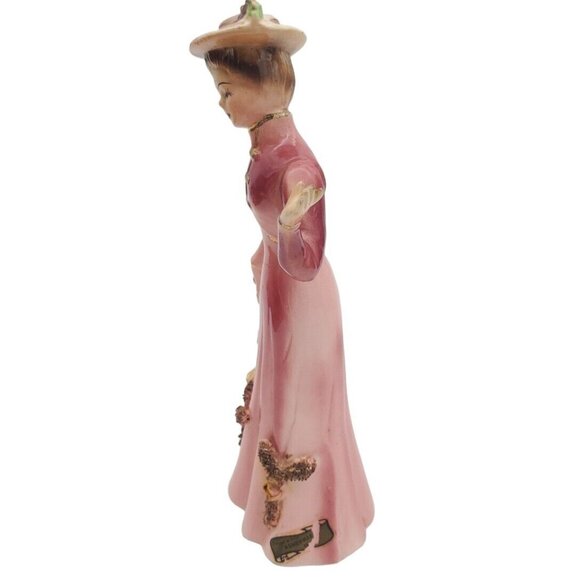 Vintage Japan‎ Victorian Lady w/Flower Basket Porcelain Figurine Kelvin Statue - Picture 4 of 10